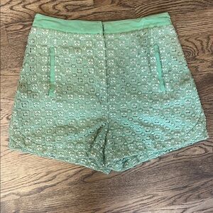Tibi Mint Green Woven High Waist Shorts